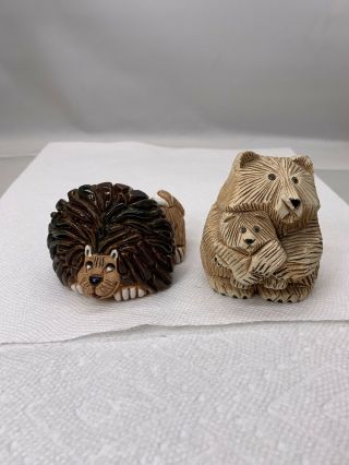Bear With Cub Miniature Animal Figurine Uruguay And Lion Both Are Signed