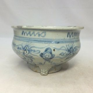 A033 Real Japanese Old Ko - Imari Blue - And - White Porcelain Incense Burner W/dragon
