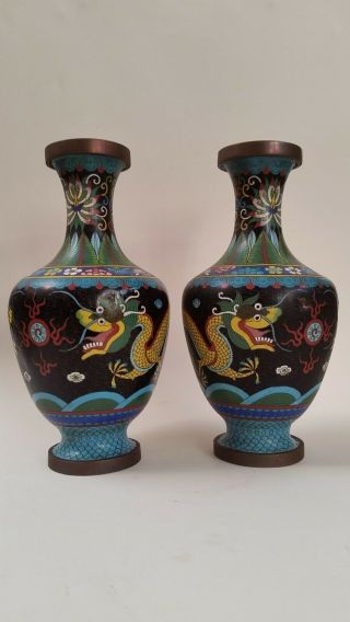 Antique Chinese Dragon Cloisonne Vases. . . .  Ref.  2338