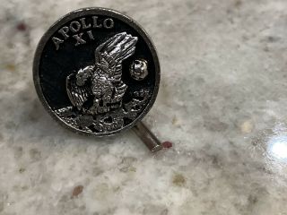Vintage Nasa Apollo Xi 11 Tie Tack Pin Round Silvertone And Black Textured Eagle
