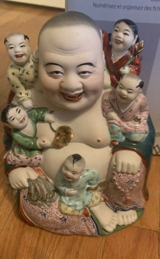 Vintage Porcelain Laughing Budda With 5 Children.