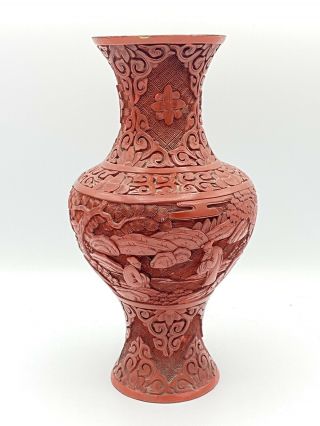 Antique Chinese Carved Cinnabar Lacquer Vase - 19th C