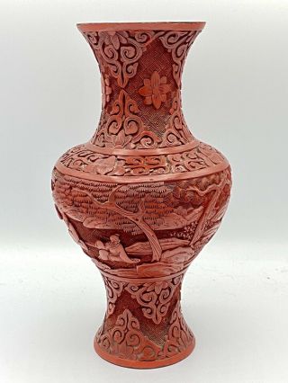 Antique Chinese Carved Cinnabar Lacquer Vase - 19th C 2