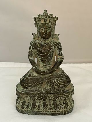 Antique Miniature Chinese Bronze Buddha Statue