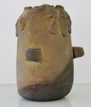 Vintage Phil Mundt Raku Art Studio Pottery Vase Many Faces 3