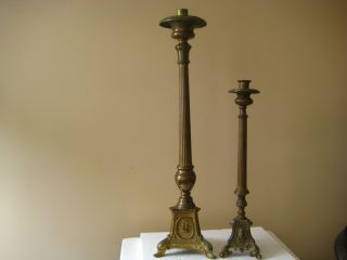 Set 2 Vintage Brass Religious Altar Church Candle Stick Holders
