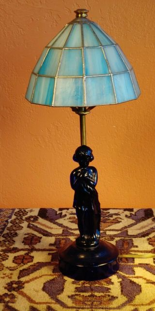 Vintage Art Deco Blue Glass Nude Figural Lamp