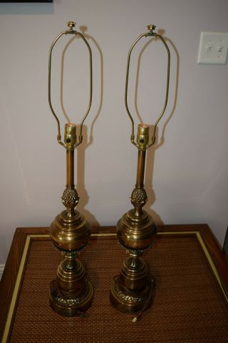 2 Vintage Brass Stiffel Table Lamps (pine Cone/acorn)