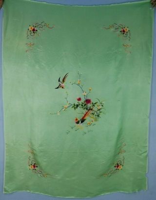Antique Chinese Silk Hand Embroidered Birds Piano Sheet Wall Panel 183x144cm
