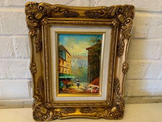 Vintage P.  G.  Tiele Framed Oil Painting Paris Cityscape Scene Signed