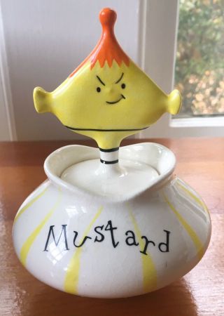 Vintage Holt Howard Mustard Pixie Jar With Spoon