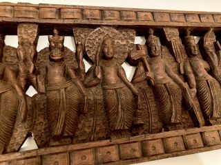 Vintage Rosewood Hand Carved Wood Hindu God Vishnu Dashavatara Figure Panel