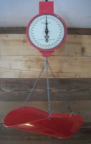 Vintage American Family Scale - Hanging Scale - 0 - 60 Red 1912pat.