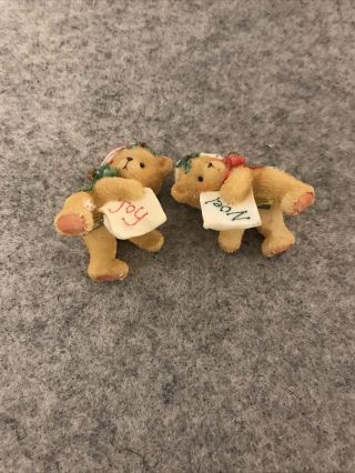 Cherished Teddies Christmas Bears W/ Stocking Hats Candle Holders 651419