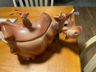 Authentic Vintage Brush W10 Mccoy Cow With Cat Cookie Jar 1950 