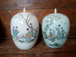 2 - - Antique Chinese Porcelain Ginger Jars Famille Rose Figures Tao Kuang Dynasty