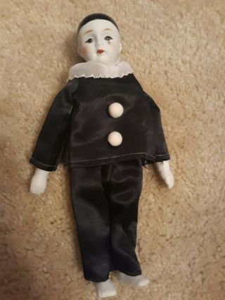 Small Black And White Porcelain Clown Doll