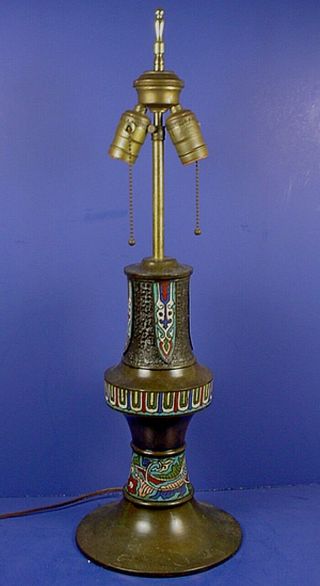 Antique Chinese Qing Dynasty Bronze & Cloisonne Enamel Vase / Table Lamp