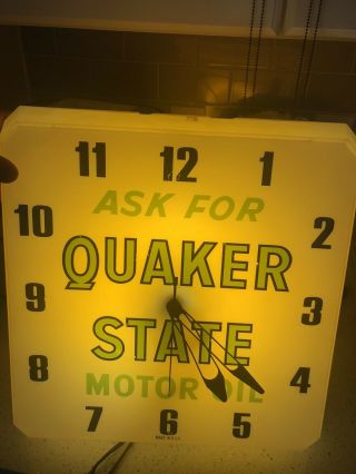 Vintage Quaker State Motor Oil Advertising Lighted Wall Clock Made Usa