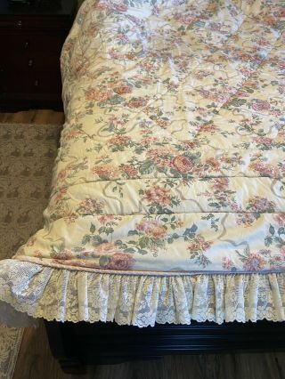 Croscill Vintage Comforter Shabby Chic Floral Victorian Lace Trim 83x90