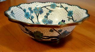 Old Vintage Chinese 6 " Cloisonne Enamel Brass Floral Bowl Blue White Butterfly