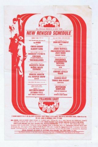 Vintage 1969 Fillmore East Handbill The Who Grateful Dead Chuck Berry