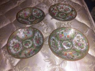 Set Of 4 Old Antique Chinese Porcelain Rose Medallion 4 7/8 " Bowls Dishes Plates