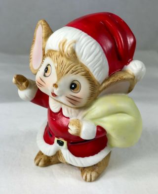 Santa Mouse Vintage Homco Christmas Holiday Bisque Figurine Sack Of Toys 5405