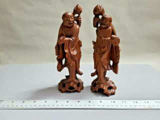 Antique Chinese Hand Carved Wood Figurine 2 Immortal 8.  5  T