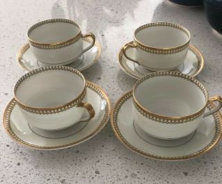 4 Vintage Haviland Limoges Tea Cups And Saucers Schleiger 278