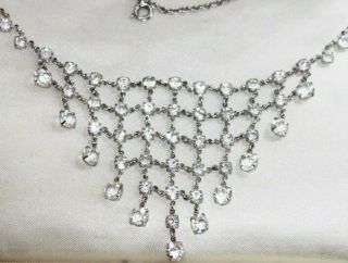 Vintage Antique Art Deco Festoon Rock Crystal Glass Open Back Bezel Necklace 15 "