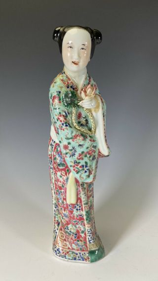 Antique Chinese Famille Rose Porcelain Figure Statue Of A Woman
