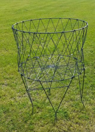 Vintage Mid Century Collapsible Folding Wire Basket Metal Laundry Cart