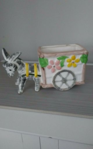 Vintage Donkey / Burro Pulling Cart / Wagon Planter