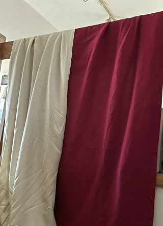 Antique Vintage Red Ivory White Satin Lined Elegant Long Drape Theater Curtain