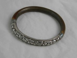 Antique Chinese Sterling Silver Bamboo Floral Beaded Bracelet Bangle
