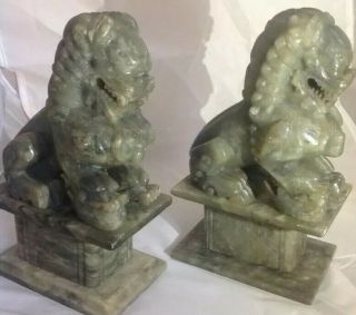 Antique,  Early 20c Vintage Chinese Soapstone Carved Foo Lions,  Shi Shi Dogs
