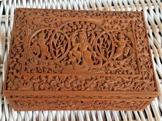 Antique Anglo Indian Colonial Heavily Carved Wooden Sandalwood Box