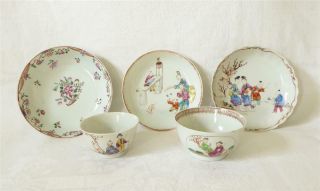 Antique 18th Century Chinese Porcelain Tea Bowls And Saucers