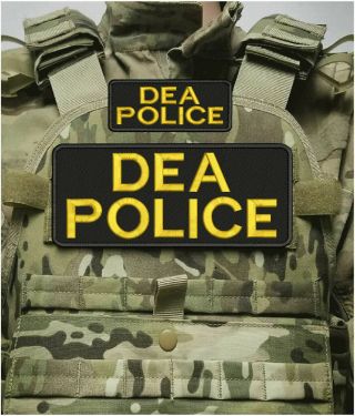 Dea Police Embroidery Patches 4x10 And 2x5 Hook On Back Blk/goel