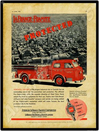1949 American Lafrance Fire Truck Metal Sign: Toronto Fire Department Truck