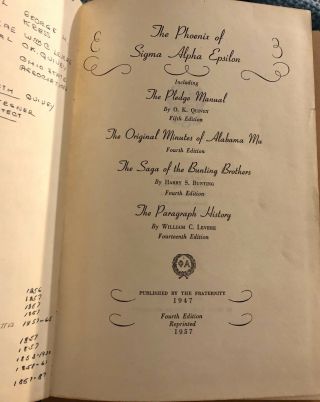 1957 The Phoenix Of Sigma Alpha Epsilon Fraternity SAE Fifth Printing 2