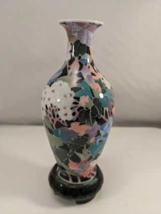 Vintage Chinese Eggshell Porcelain Vase Multicolored Flowers China 4 5/8 "