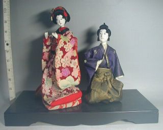 Hina Doll 132 Japanese Antique Gofun Geisha Silk Kimono Obi Musha Samurai Sword