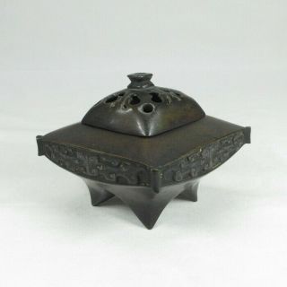 E618: Japanese Incense Burner Of Really Old Copper Ware With Very Good Form