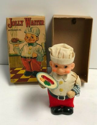 Vintage Jolly Waiter Mechanical Wind Up Tin Toy Tn Made In Japan Box