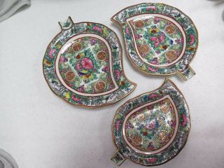 Set Of 3 Vintage Chinese Export Famille Rose Porcelain Leaf Shaped Dish / Nappy
