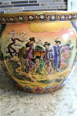 Vintage Large Chinese Oriental Asian Pottery Porcelain Fish Bowl Planter L@@k