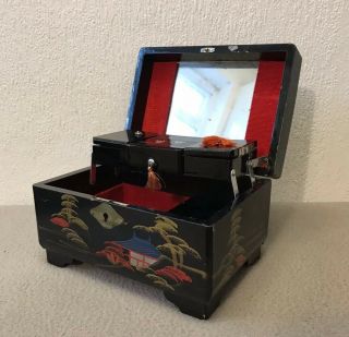 70s Vintage Hand Painted Japanese Jewellery Box Mother Of Pearl Inlay No Music
