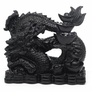 Dragon Figurine Black Obsidian Carved Gemstone Animal Statue Stone Decor 4,  8 "